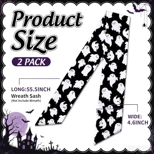 Halloween Ghost Wreath Sash Set for Front Door Decor - Black & White, 2 Pack