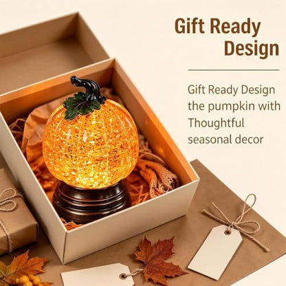 Glitter Lighted Pumpkin Snow Globe - Halloween Decor with Warm Orange LED - Without Battery