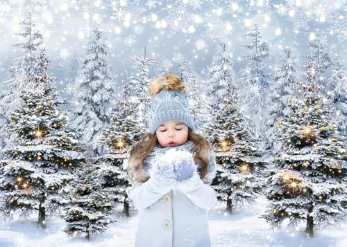 Winter Forest Photography Backdrop 7x5FT Snowy Scene Holiday Party Decoration