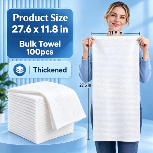 Disposable Hair Towels 100 Pack - Thick Pearl Textured Bath & Spa Towels