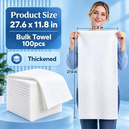 Disposable Hair Towels 100 Pack - Thick Pearl Textured Bath & Spa Towels