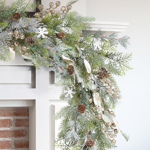 6ft Snowy Norway Spruce & Pine Garland with Berries - Christmas Holiday Decor