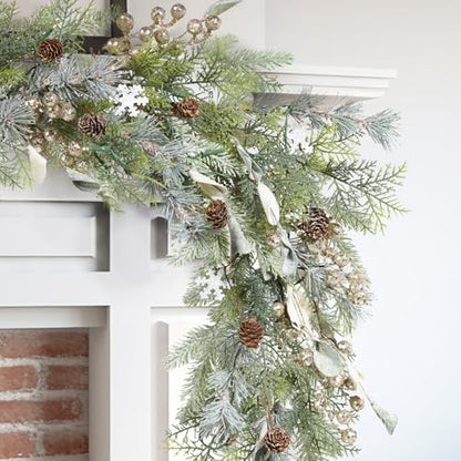 6ft Snowy Norway Spruce & Pine Garland with Berries - Christmas Holiday Decor