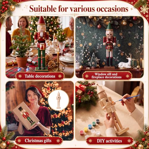 Large DIY Wooden Nutcracker Drummer Set - 15 Inch Christmas Craft Kit with Paints & Brushes (Variation 2)