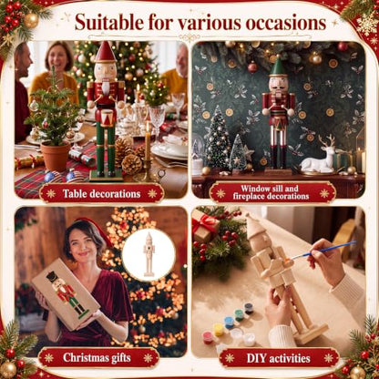 Large DIY Wooden Nutcracker Drummer Set - 15 Inch Christmas Craft Kit with Paints & Brushes (Variation 2)