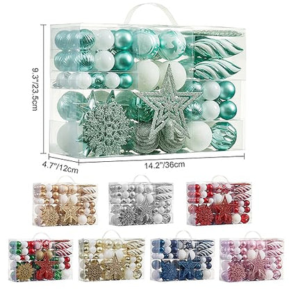 Assorted Mint Green Christmas Tree Ornaments Set - 100 Shatterproof Balls