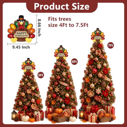Thanksgiving Turkey Tree Topper Gnome Decor - Fall Harvest Ornament