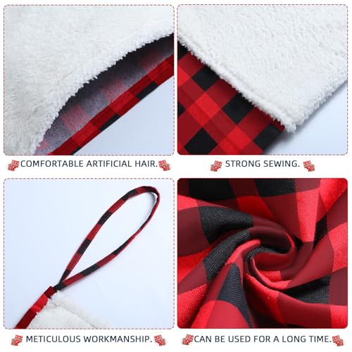 Giant Christmas Stockings Set of 4 - 43 Inch Felt & Buffalo Plaid Holiday Decor