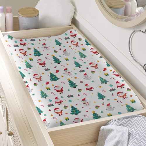 Santa Claus Snowman Changing Pad Covers,Unisex Fitted Christmas Tree Snowflake Changing Pad Cover for Baby Girls Boys,Soft Breathable Baby Changing Table Pads Sheets,Polyester Changing Pad Covers