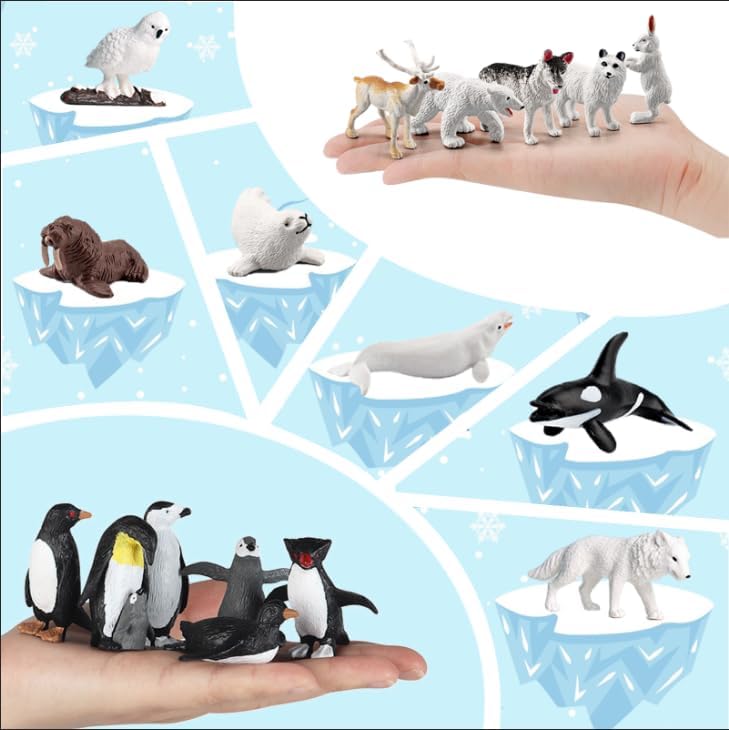 SCAHOW Arctic Animal Figures Set - 26 Miniature Polar Animal Toys for Kids | Perfect Cake Toppers & Gifts