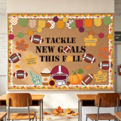 Football Classroom Bulletin Board Decor - Tackle New Goals Fall Theme