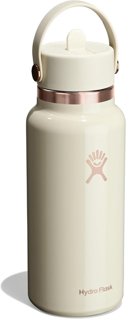 Hydro Flask Water Bottle - Insulated Stainless Steel with Wide Mouth Flex Straw Lid | 32 Oz Linen Rose Gold, Leakproof & Refillable