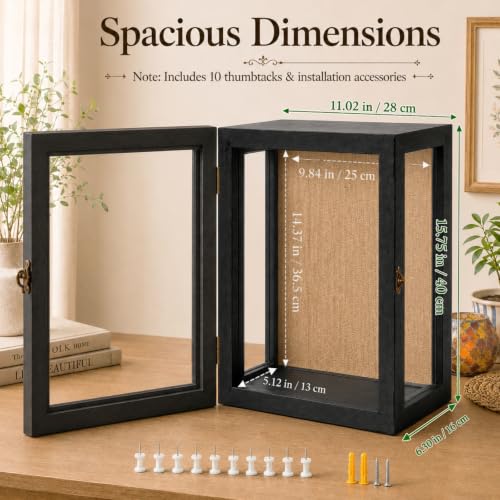 Rustic Black Deep Shadow Box Display Case - 11x15 Inch 3-Sided Glass