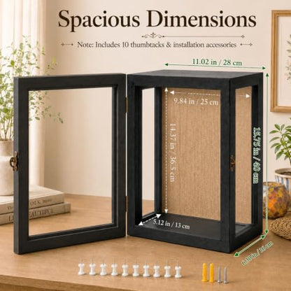 Rustic Black Deep Shadow Box Display Case - 11x15 Inch 3-Sided Glass