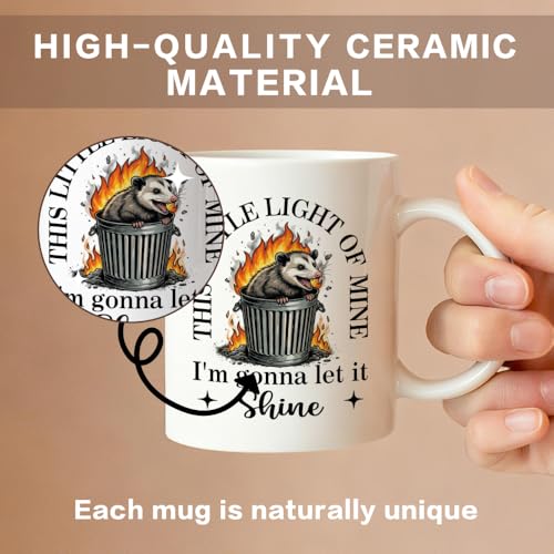 White 14 oz Ceramic Coffee Mug - This Little Light Of Mine Possum Lover