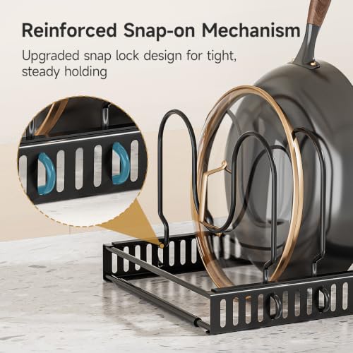 MUDEELA Pot Lid Organizer for Cabinet - Adjustable Baking Pan Rack 7 Slots - 7 Dividers