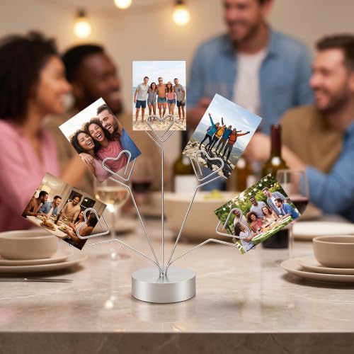Silver Heart Shaped Photo Tree Holder Set - 2 Pieces, Tabletop Display