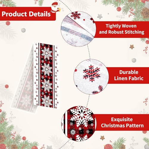 Christmas Table Runner 72x13 Inch Red Black Checkered Snowflake Pattern Holiday Decor