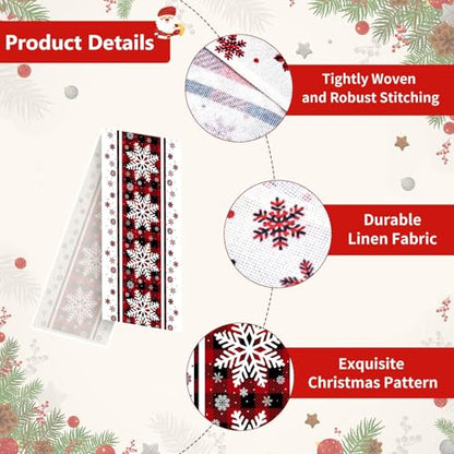 Christmas Table Runner 72x13 Inch Red Black Checkered Snowflake Pattern Holiday Decor