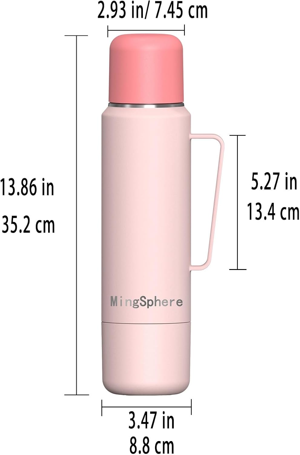 Skiennix Stainless Steel Insulated Water Bottle - Leak Proof, BPA-Free, 40 oz with 2 Sharing Mugs | Pink