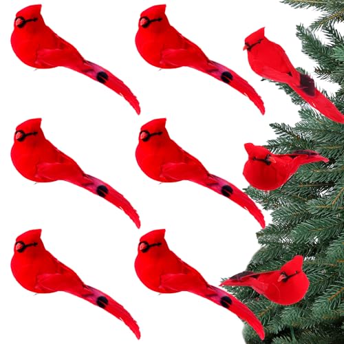 Clip 6pcs Red Cardinal Birds for Crafts Christmas Tree Wreath Decorations