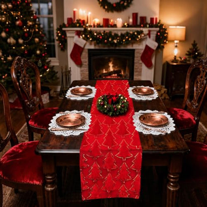 Red Faux Fur Christmas Table Runner 13x36 Inches Holiday Decor