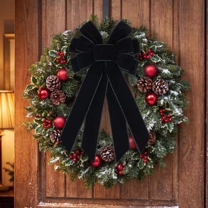 Black Velvet Christmas Bow Set for Wreaths and Trees - Large 2 Pack