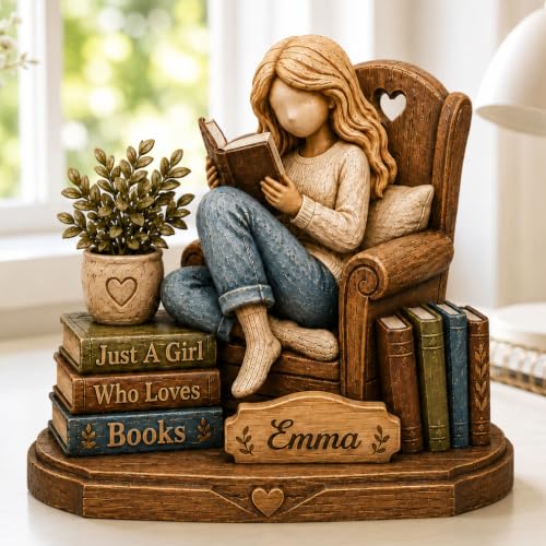 Personalized Book Lover Wooden Sign - Girl Who Loves Books Decor, Custom Gift for Readers