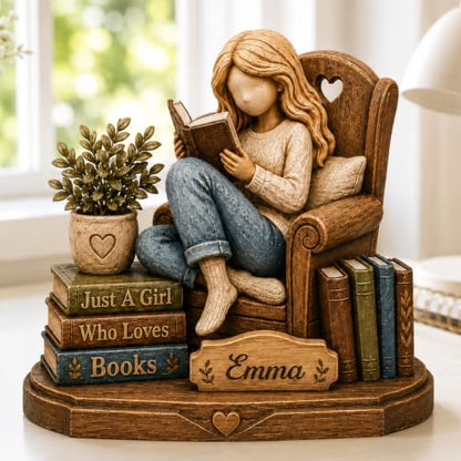Personalized Book Lover Wooden Sign - Girl Who Loves Books Decor, Custom Gift for Readers