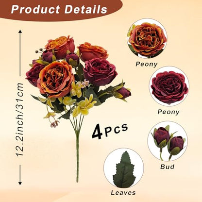 Fall Artificial Flower Bouquet Set - Faux Silk Peony & Autumn Florals - Fall Colors