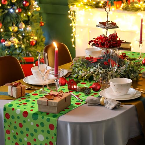 Christmas Polka Dot Table Runner Set - 2 Pieces, 13x72 Inches