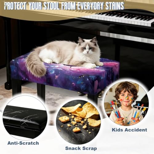 Piano Bench Cover Purple Butterfly XS 19.68 x 15.74 x 3.54 Inches Soft Brushed Fabric Non-Slip Dust Protector
