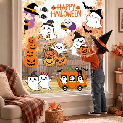 Halloween Window Stickers Set - Ghost Pumpkins Bats for Glass Doors & Windows