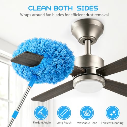 Ceiling Fan Cleaner Duster with Extendable Pole – Reusable Microfiber Dusting Tool