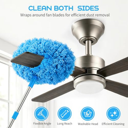 Ceiling Fan Cleaner Duster with Extendable Pole – Reusable Microfiber Dusting Tool