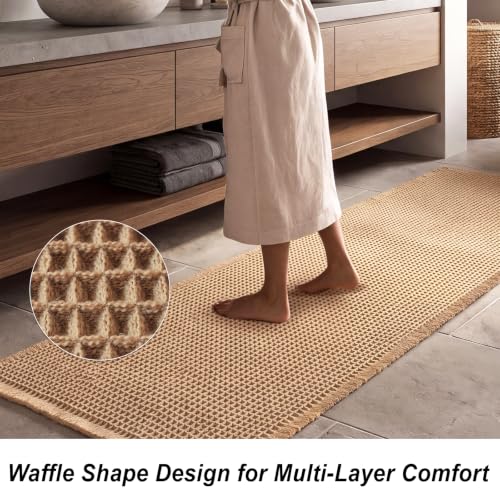 Waffle Bath Mat 2x6 ft Non Slip Bathroom Rug Quick Dry Soft Brown