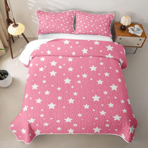 Pink Princess Breathable Cartoon Star Quilt Set - Full Size Kids Bedroom Bedspread