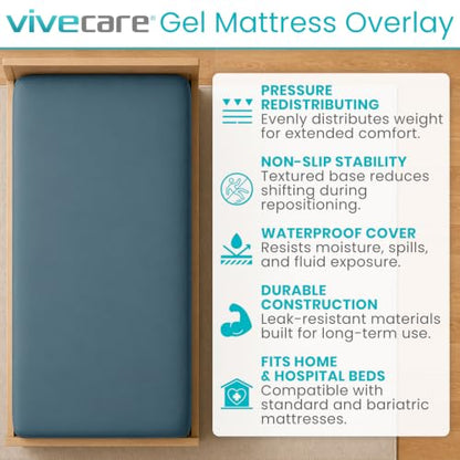 76 x 34 x 3.5 Inch Gel Mattress Topper for Hospital Bed - Pressure Relief, Non-Slip, Waterproof Cover