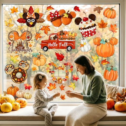 Fall Pumpkin & Watercolor Maple Leaf Window Clings - 82PCS Seasonal Decorations