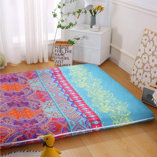 Queen Japanese Futon Mattress Cover - Washed Cotton Floor Bed Cover with Zipper, 60x80in / 152x203cm