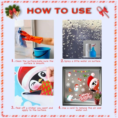 Christmas Window Clings Double-Sided Decor - Santa Snowman Reindeer Penguins & Snowflakes - 6 Sheets for Indoor Outdoor Holiday Scene - Christmas Day