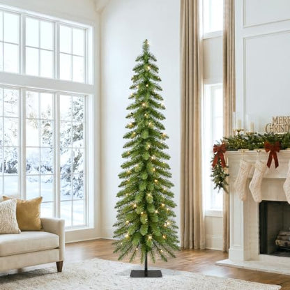 7ft Pre-Lit Artificial Christmas Tree with Clear Lights - Alpine Slim Design
