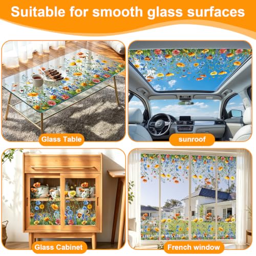 Decorative Static Cling Window Film - Field Poppy Floral Design, 78.7" x 17.5" - Reusable, No-Residue, Bubble-Free Installation