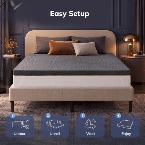 Twin 2 Inch Gel Memory Foam Mattress Topper with Graphene Cover - No Sheet Needed