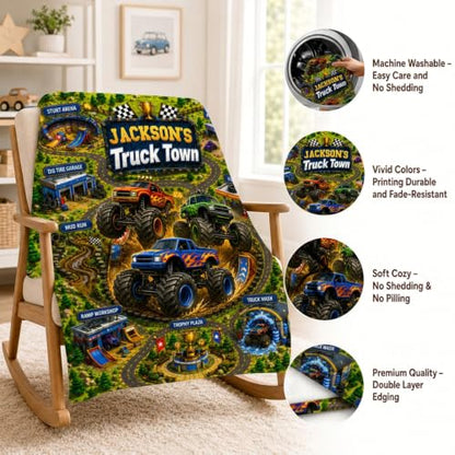 Blue Personalized Kids Blanket with Road Map Design - Boys Travel Throw