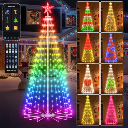 8FT RGB Outdoor Christmas Cone Tree Lights with DIY Text & Patterns