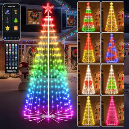 8FT RGB Outdoor Christmas Cone Tree Lights with DIY Text & Patterns