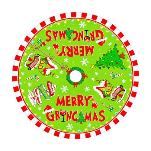 48-Inch Christmas Tree Skirt - Festive Green Red Holiday Decorations