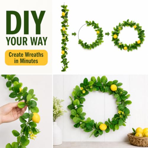 Artificial Lemon Vine Garland 3 Pack - 5.7ft Faux Greenery for Indoor Outdoor Decor