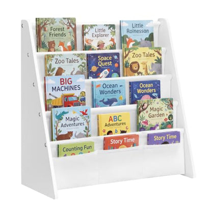 Kids Bookshelf 4-Tier Toddler Bookcase Cloud White + White